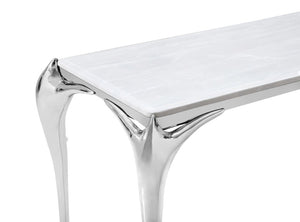 VIG Furniture Vince Faux Marble Top Console Table With Curved Stainless Steel Legs — Glam Entryway Accent VGZAX107-GRY