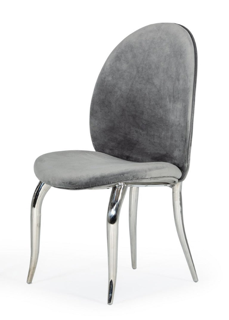 VIG Furniture Vince Glam Grey Velvet Dining Chairs Set Of 2 — Plush Upholstery, Stainless Steel Legs & Handle, No Assembly Required VGZAY622-GRY