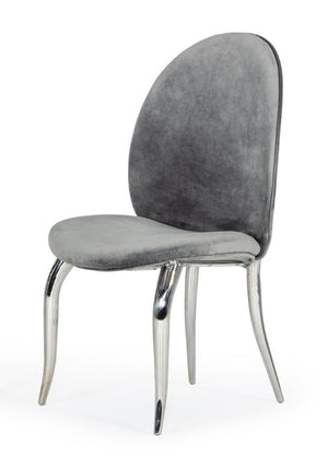 VIG Furniture Vince Glam Grey Velvet Dining Chairs Set Of 2 — Plush Upholstery, Stainless Steel Legs & Handle, No Assembly Required VGZAY622-GRY