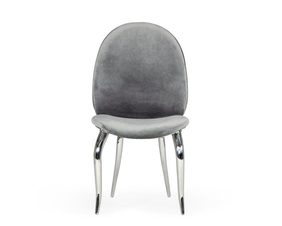 VIG Furniture Vince Glam Grey Velvet Dining Chairs Set Of 2 — Plush Upholstery, Stainless Steel Legs & Handle, No Assembly Required VGZAY622-GRY