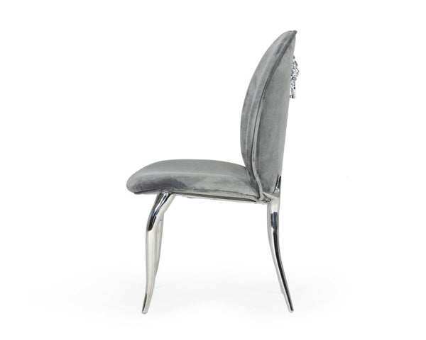 VIG Furniture Vince Glam Grey Velvet Dining Chairs Set Of 2 — Plush Upholstery, Stainless Steel Legs & Handle, No Assembly Required VGZAY622-GRY