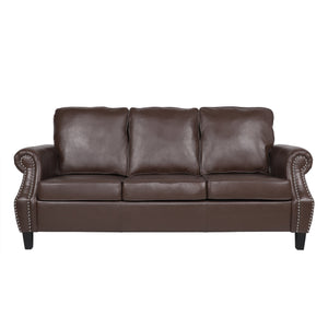 English Elm 3 Seater Pu Leather Sofa with Nailhead Trim Tapered Birch Legs for Modern Living 71405.00PUDBRN