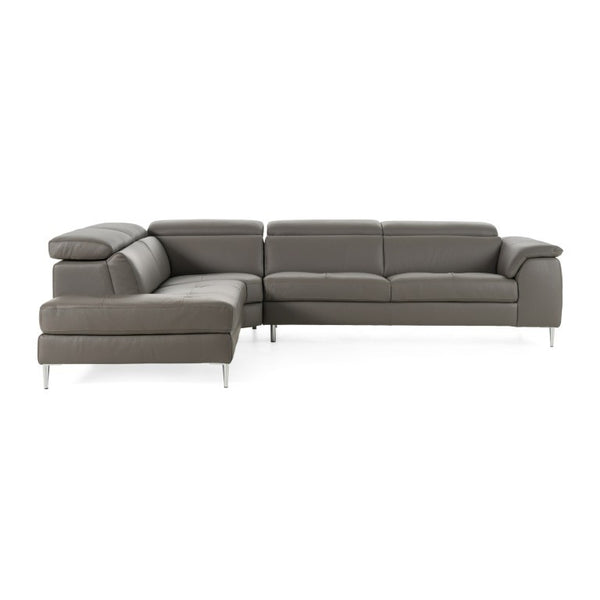 VIG Furniture Viola Italian Grey Top-Grain Leather Left-Facing Sectional Sofa With Chaise, Adjustable Headrests, Stainless Steel Legs VGDTVIOLA-KIM-FUME-LAF-SECT