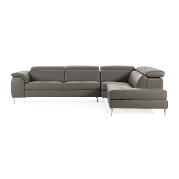VIG Furniture Viola Italian-Made Grey Top-Grain Leather Right-Facing Sectional Sofa With Adjustable Headrests & Stainless Steel Legs VGDTVIOLA-KIM-FUME-RAF-SECT