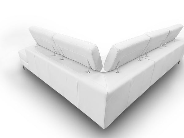 VIG Furniture Viola Italian Leather Right Facing Sectional With Adjustable Headrests Stainless Steel Legs, Luxe Comfort White Sectional Sofa VGCCVIOLA-KIM-WHT-RAF-SECT