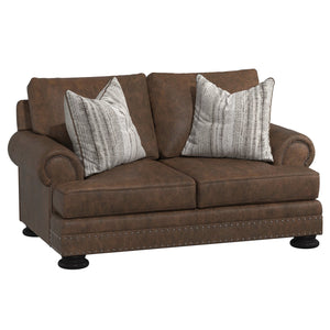 Bernhardt Bernhardt Foster Leather Loveseat With Rolled Arms, Nailhead Trim, Mocha Bun Feet, Plush Cushions 5375LMO