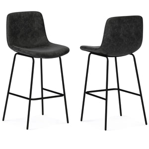 English Elm Jolie Bar Stool Set Of 2 - Modern Industrial Design In Distressed Charcoal Grey Vegan Leather B136P158758