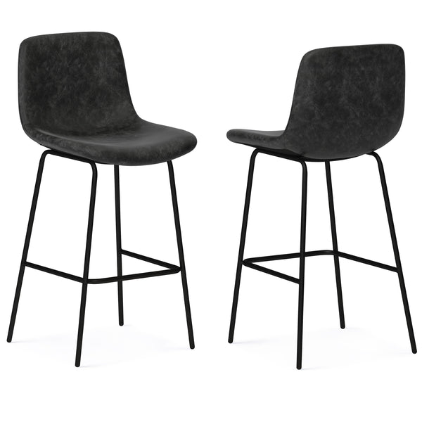 English Elm Jolie Bar Stool Set Of 2 - Modern Industrial Design In Distressed Charcoal Grey Vegan Leather B136P158758