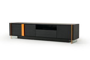 VIG Furniture Vision Modern Black Oak Floating Tv Stand With Orange Accents, Tempered Glass Panels & Cable Management VGHB167F