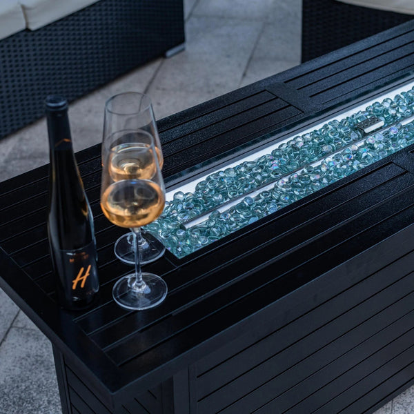 Origins Vista Rectangular Propane Fire Pit Table Hammered Steel Patio Entertainer FP-57RECBK