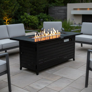 Origins Vista Rectangular Propane Fire Pit Table Hammered Steel Patio Entertainer FP-57RECBK