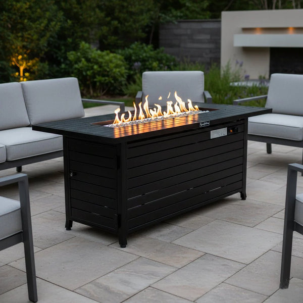 Origins Vista Rectangular Propane Fire Pit Table Hammered Steel Patio Entertainer FP-57RECBK