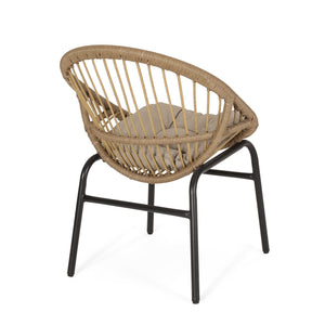 English Elm Christopher Knight Home® - EDGAR Wicker Dining Chairs Set of 2 with Tufted Water-Resistant Cushions, Powder-Coated Iron Frames, Boho Outdoor Seating — Durable 400lb Capacity, Light Brown Beige Finish 70831.00LBRN