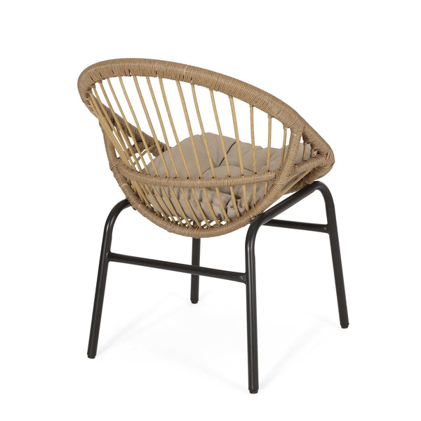 English Elm Christopher Knight Home® - EDGAR Wicker Dining Chairs Set of 2 with Tufted Water-Resistant Cushions, Powder-Coated Iron Frames, Boho Outdoor Seating — Durable 400lb Capacity, Light Brown Beige Finish 70831.00LBRN