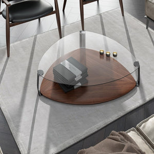 VIG Furniture Viviana Sculptural Coffee Table With Tempered Glass Top, Walnut Shelf & Grey Metal Legs — 53" VGBB-MH1904C-GRY