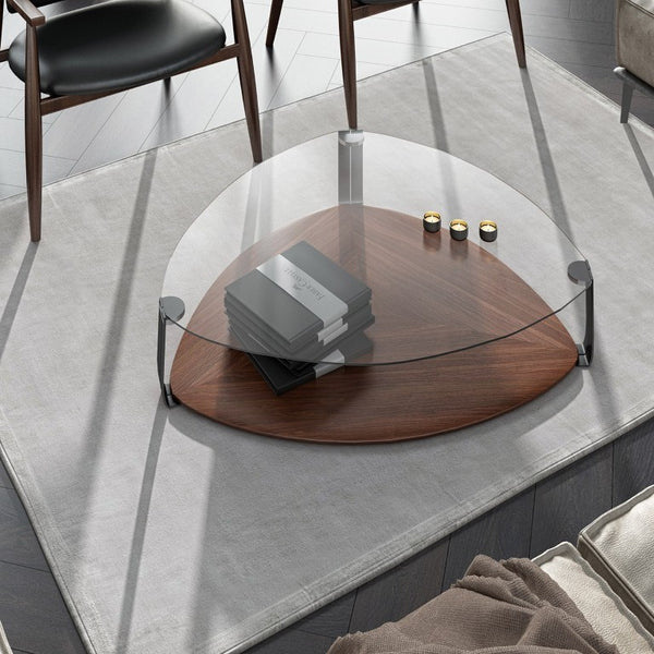VIG Furniture Viviana Sculptural Coffee Table With Tempered Glass Top, Walnut Shelf & Grey Metal Legs — 53" VGBB-MH1904C-GRY