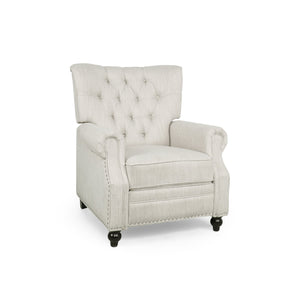 English Elm Christopher Knight Home® - Button Button Tufted Heavy Duty Manual Push-Back Recliner Chair with Nailhead Accents and Comfort Backrest Beige 71976.00