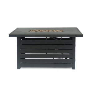 English Elm Rectangular Iron Propane Fire Table with Hidden Tank Storage and 30000 Btu Output 66597.00BLK-30K