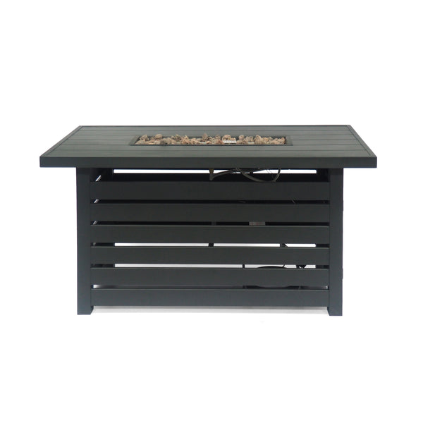 English Elm Rectangular Iron Propane Fire Table with Hidden Tank Storage and 30000 Btu Output 66597.00BLK-30K