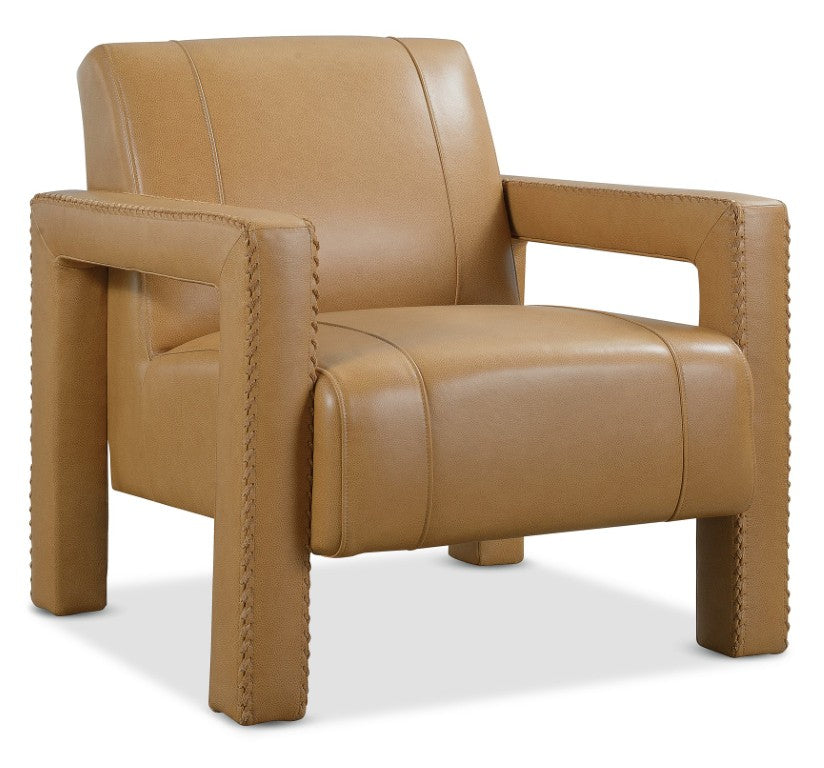 Hooker Furniture Covette Semi-Aniline Leather Accent Chair With Ladder Stitch Detail, Open-Arm Modern Comfort Statement Brown CC842-080