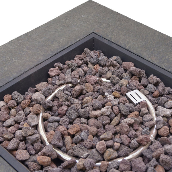 English Elm Stonewall Square Propane Fire Pit Natural Stone Outdoor Patio Gathering Focal Point 61941.00-40K