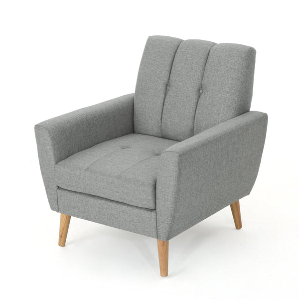 English Elm Christopher Knight Home® - Mid Mid Century Fabric Club Chair with Channel Stitching, Tufted Cushion, Plush Polyester Comfort Grey 33 L x 29.75 W x 18 H 62223.00GRY