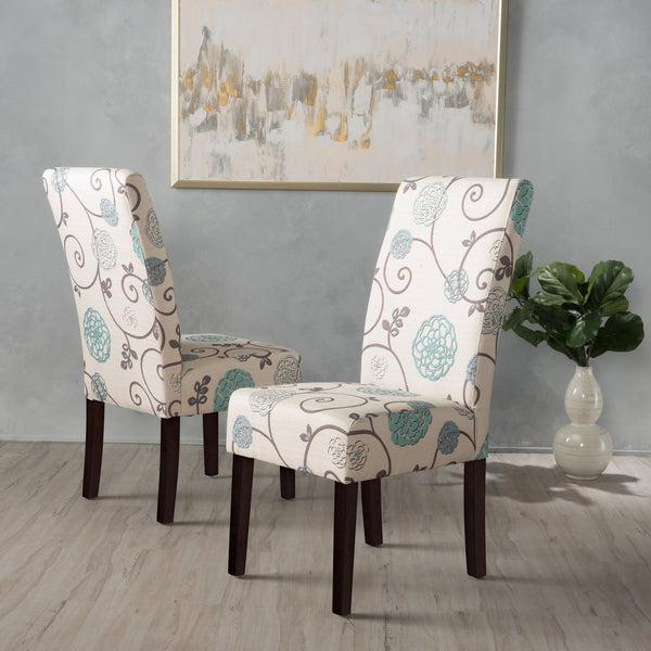 English Elm Christopher Knight Home® - DINING Chair with Plush Fabric Upholstery, Rubberwood Legs, Contemporary Minimalist Comfort and Style White+Blue 60162.00