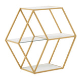 Homelegance By Top-Line Parveen Hexagon Wood and Glass 4-Shelf Modular Bookcase Gold Iron