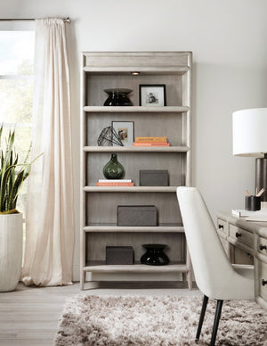 Hooker Furniture Burnham Grey Mink Bookcase With Alder Veneer, Glass Shelves & Adjustable Puck Lighting For Display 5921-10445-90