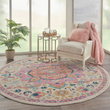 Nourison Passion PSN25 Machine Made Power-loomed Ornamental Border Indoor Only Bohemian Vintage Rug Ivory Pink, Ivory Pink 100% Polypropylene 99446748256