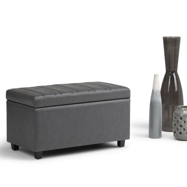 English Elm Darcy Storage Ottoman Bench - Stylish Stone Grey Faux Leather With Hidden Storage & Comfort Features B136P159119