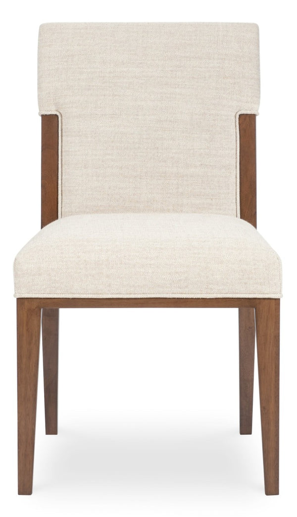 Hooker Furniture Eleana Beige Upholstered Dining Chair With Welt Trim, Tapered Light Caramel Walnut Legs — Transitional Comfort 7252-75412-85