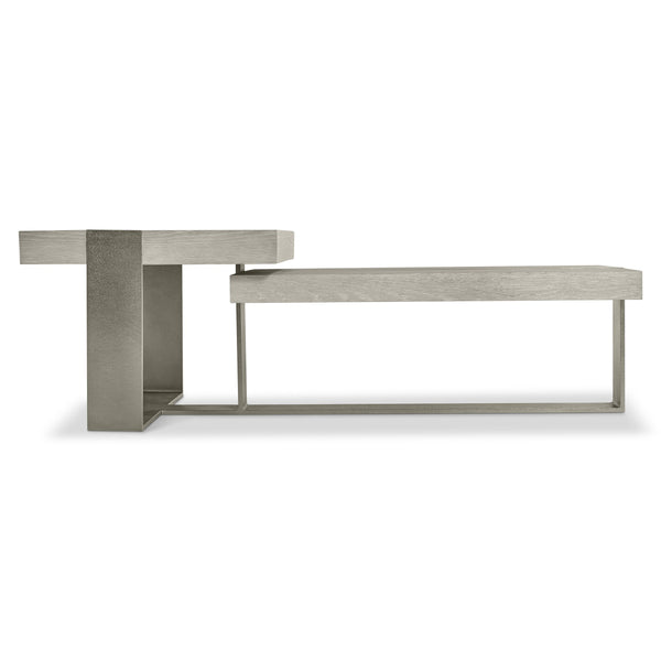 Bernhardt Bernhardt Tempo Cocktail Table With Sandblasted Satin Nickel Base And Larza Wire‑Brushed Oak Tops, 56" Wide 346016