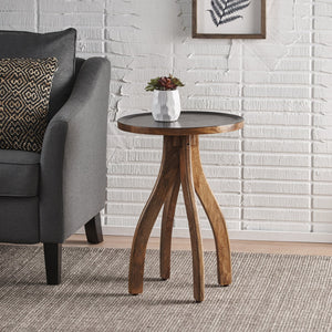 English Elm End Table Solid Mango Wood Sculptural Lipped Top Bohemian Living Room Accent 67332.00