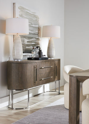 Hooker Furniture Modern Mood Server Elegant Quartered Oak Sideboard With Wire-Brushed Texture, Pewter Accents, Storage Delight Medium Brown 6850-75907-89