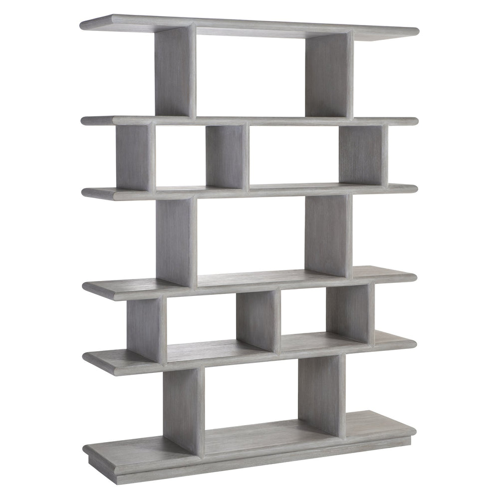 Bernhardt Bernhardt Sereno Etagere With Grigio Wire‑Brushed Oak Finish — Midcentury Rustic Modern 66"W X 86"H Adjustable Anti‑Tip Storage 329812