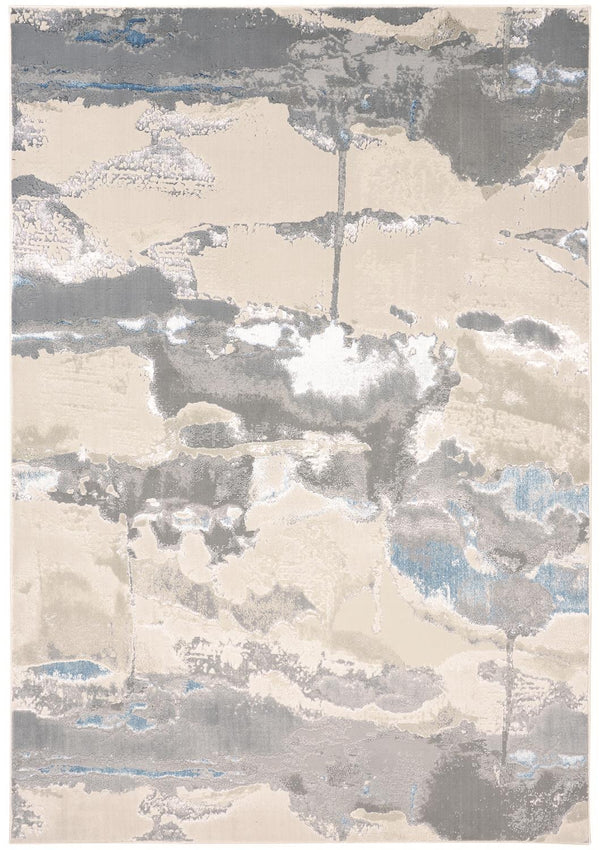 Feizy Rugs Azure Contemporary Abstract Rug - Luxurious Low Pile Design, Stain Resistant For High Traffic Areas Ivory,Gray,Blue Polyester,Polypropylene Azr3525fblugryj10