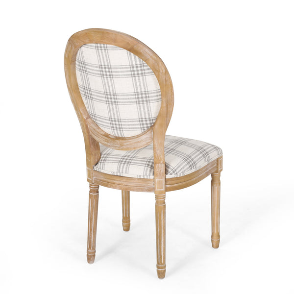 English Elm Christopher Knight Home® - Kd Vintage-Inspired Upholstered Dining Chair With Grey Plaid Fabric, Elegant Round Backrest Design 60352.00GRYPLD