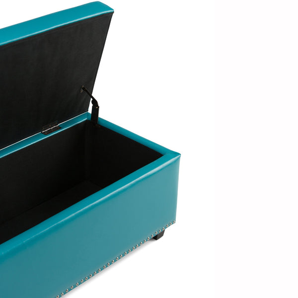 English Elm Hamilton Storage Ottoman - Mediterranean Blue Vegan Leather, Tufted Design, Versatile & Stylish Seating B136P158175