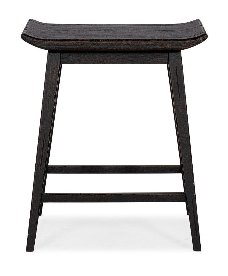 Hooker Furniture Commerce Scooped Wood Counter Stool With Copper Accents, Transparent Black Finish, Rustic-Industrial Charm 7228-75001-99