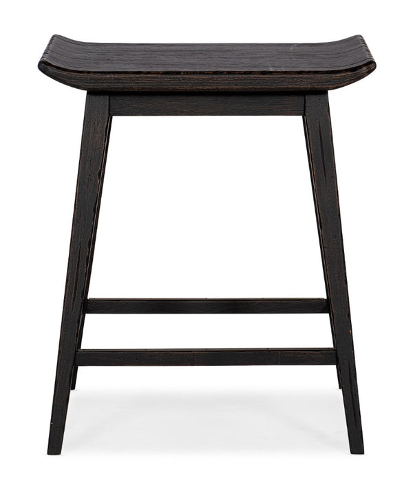 Hooker Furniture Commerce Scooped Wood Counter Stool With Copper Accents, Transparent Black Finish, Rustic-Industrial Charm 7228-75001-99