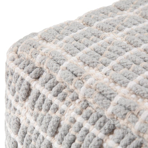 English Elm Noreen Square Pouf Ottoman — Handcrafted Cotton Woven Pattern, Supportive Dense Bead Filling, 18" White B136P159329