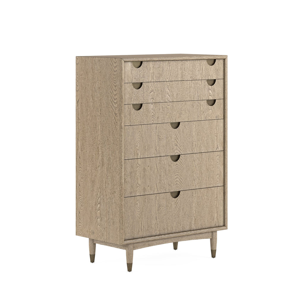A.R.T. Furniture Finn Mid-century Modern Drawer Chest With Cedar-lined Storage, Tawny Finish & Antique Gold Accents Light Brown Parawood Solids,Elm Veneer,Metal 313150-2803