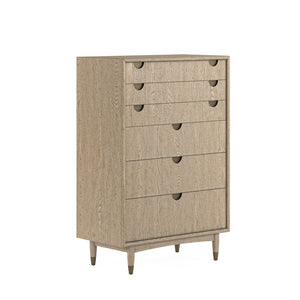 A.R.T. Furniture Finn Mid-century Modern Drawer Chest With Cedar-lined Storage, Tawny Finish & Antique Gold Accents Light Brown Parawood Solids,Elm Veneer,Metal 313150-2803