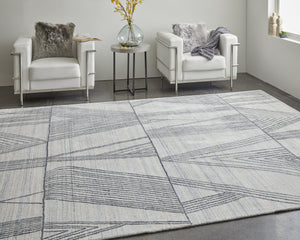 Feizy Rugs Whitton Handwoven Wool & Viscose Rug - Contemporary Abstract Design In Dark Blues & Grays Ivory,Black Viscose,Wool Wtn8893fivyblkp00