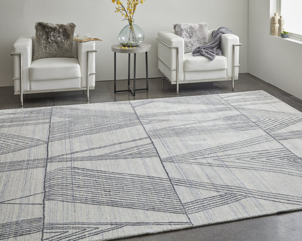 Feizy Rugs Whitton Handwoven Wool & Viscose Rug - Contemporary Abstract Design In Dark Blues & Grays Ivory,Black Viscose,Wool Wtn8893fivyblkp00