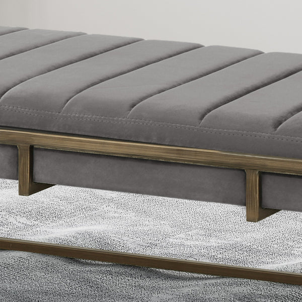 English Elm Ottoman Channel Pleated Velvet Bench with Slim Metal Frame for Modern Living Rooms 62486.00NVLTGRY