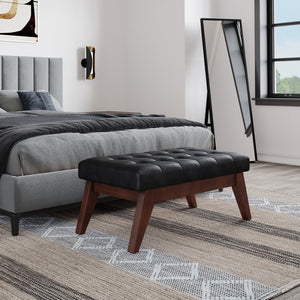 English Elm Draper Mid Century Tufted Ottoman Bench with Distressed Vegan Faux Leather Upholstery, 40" W Black B136P159073