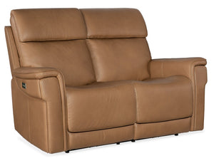 Hooker Furniture Lyra Semi-Aniline Leather Zero-Gravity Loveseat With Power Headrest, Lumbar, Usb, Cupholder Light Brown SS608-PHZL2-082