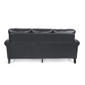 English Elm 3 Seater Pu Leather Sofa with Nailhead Trim Tapered Birch Legs for Modern Living 71405.00PUMDNT